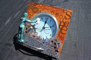 Finished steampunk clock (side view) Finished steampunk clock (side view)