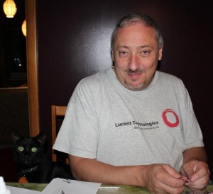 Elphaba helps Joe design the letterblock tray Elphaba the cat helping at the crafting table